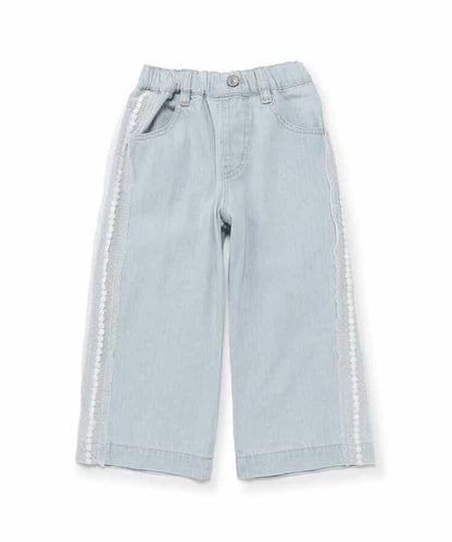 蕾絲拼接直筒版型 牛仔褲 10分丈