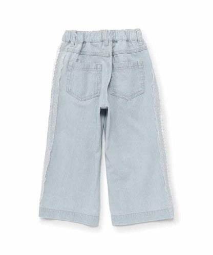 蕾絲拼接直筒版型 牛仔褲 10分丈