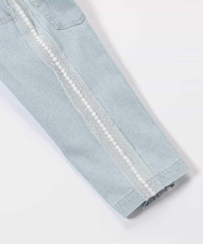 蕾絲拼接直筒版型 牛仔褲 10分丈