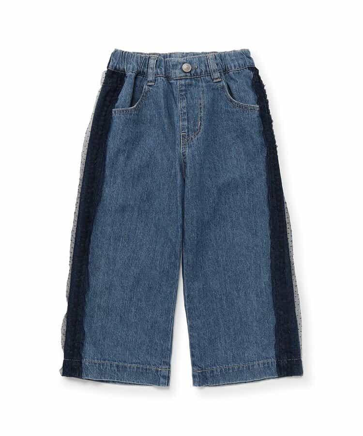 蕾絲拼接直筒版型 牛仔褲 10分丈