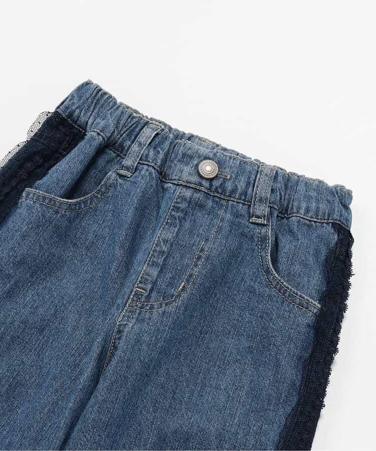 蕾絲拼接直筒版型 牛仔褲 10分丈