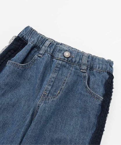 蕾絲拼接直筒版型 牛仔褲 10分丈