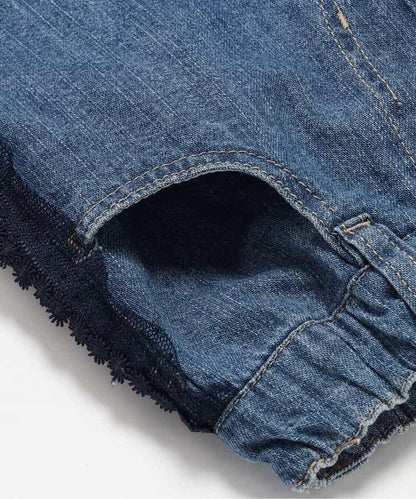 蕾絲拼接直筒版型 牛仔褲 10分丈