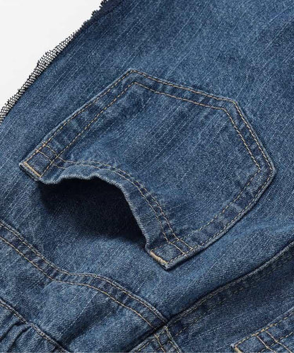 蕾絲拼接直筒版型 牛仔褲 10分丈