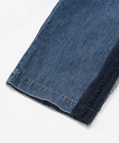 蕾絲拼接直筒版型 牛仔褲 10分丈