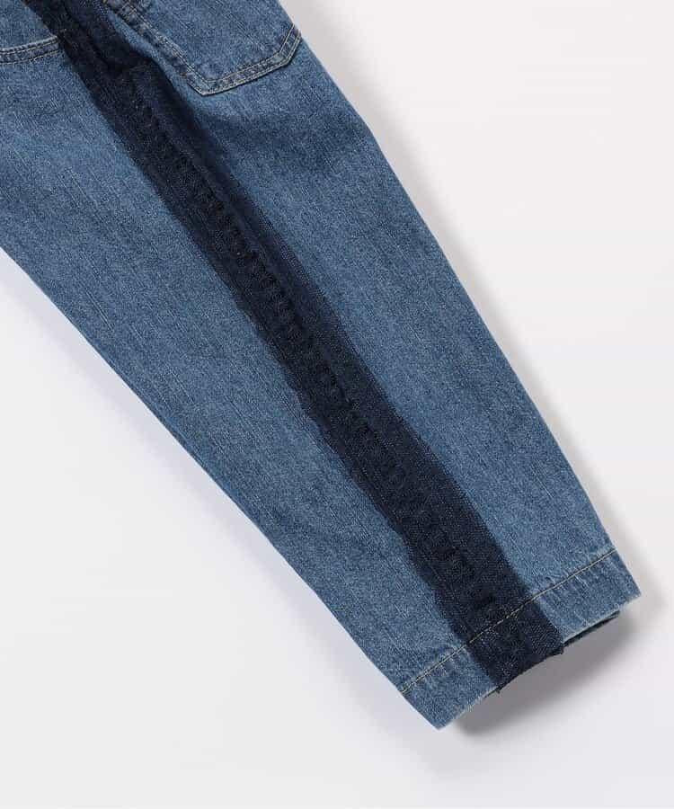 蕾絲拼接直筒版型 牛仔褲 10分丈