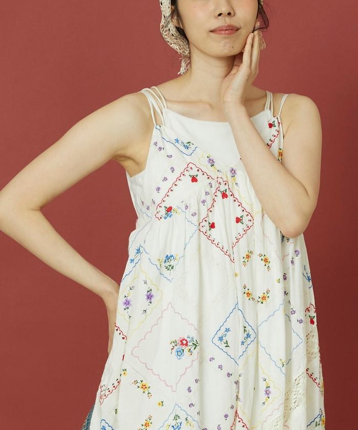 花朵手帕刺繡 吊帶 連衣裙