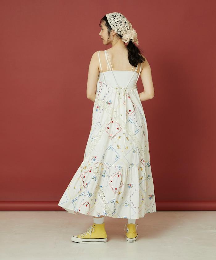 花朵手帕刺繡 吊帶 連衣裙