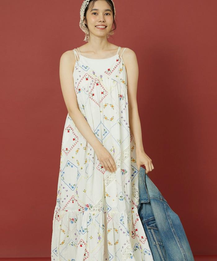 花朵手帕刺繡 吊帶 連衣裙