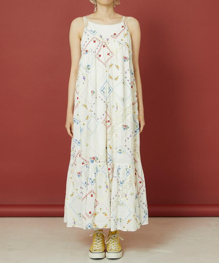 花朵手帕刺繡 吊帶 連衣裙