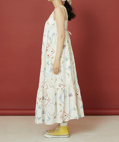 花朵手帕刺繡 吊帶 連衣裙