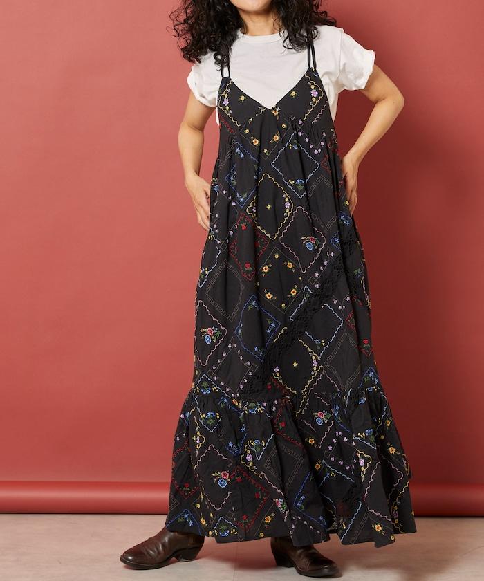 花朵手帕刺繡 吊帶 連衣裙