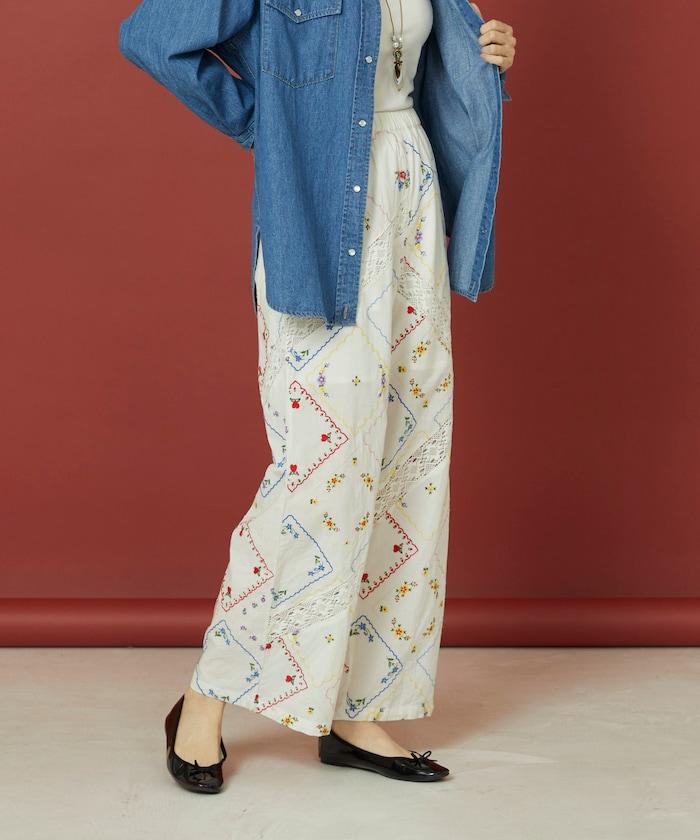 花卉手帕刺繡 褲子