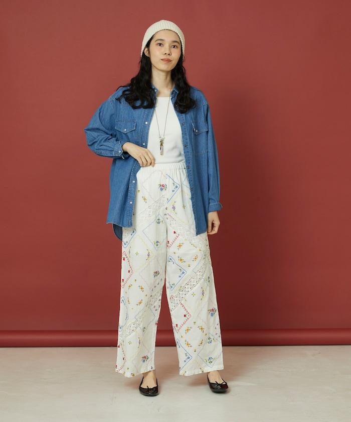 花卉手帕刺繡 褲子