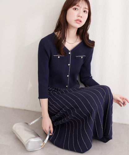 亮片褶皺針織連衣裙