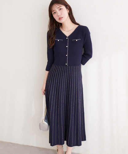 亮片褶皺針織連衣裙