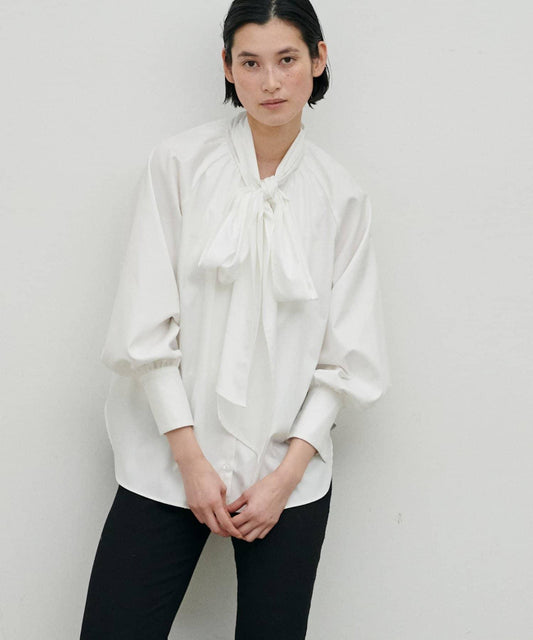 禮儀場合可穿 蝴蝶結繫帶褶皺 女式襯衫