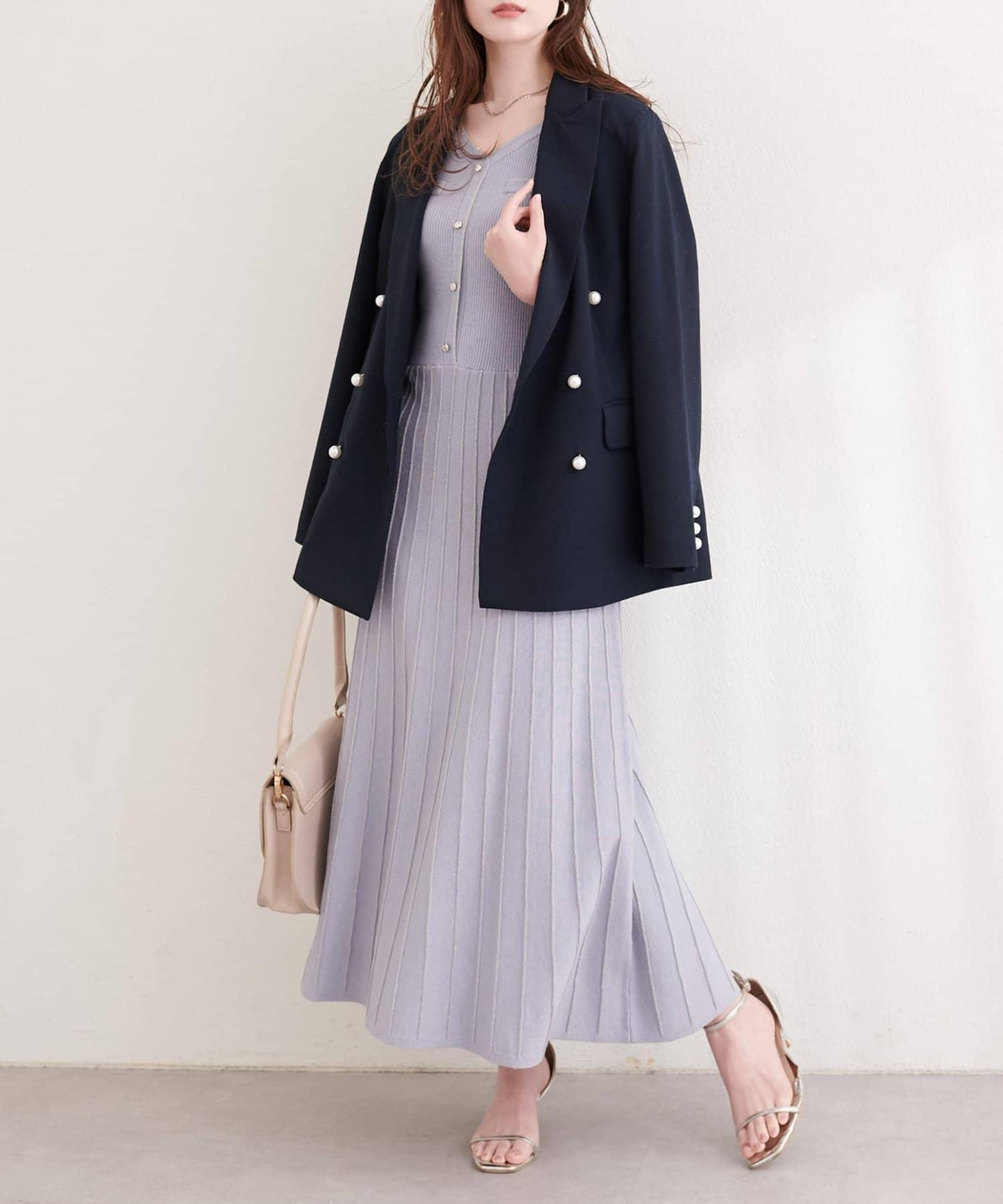 亮片褶皺針織連衣裙