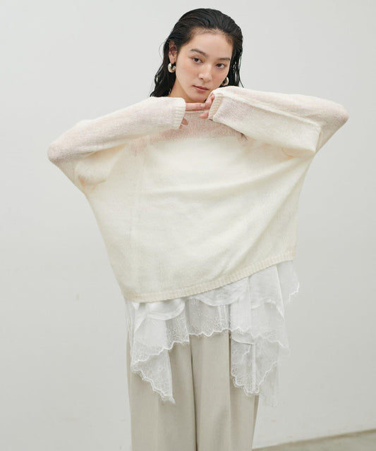 鏤空馬海毛船領套頭衫