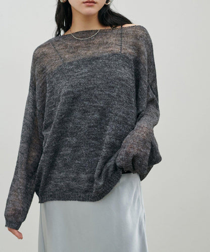 鏤空馬海毛船領套頭衫