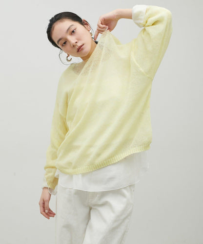 鏤空馬海毛船領套頭衫