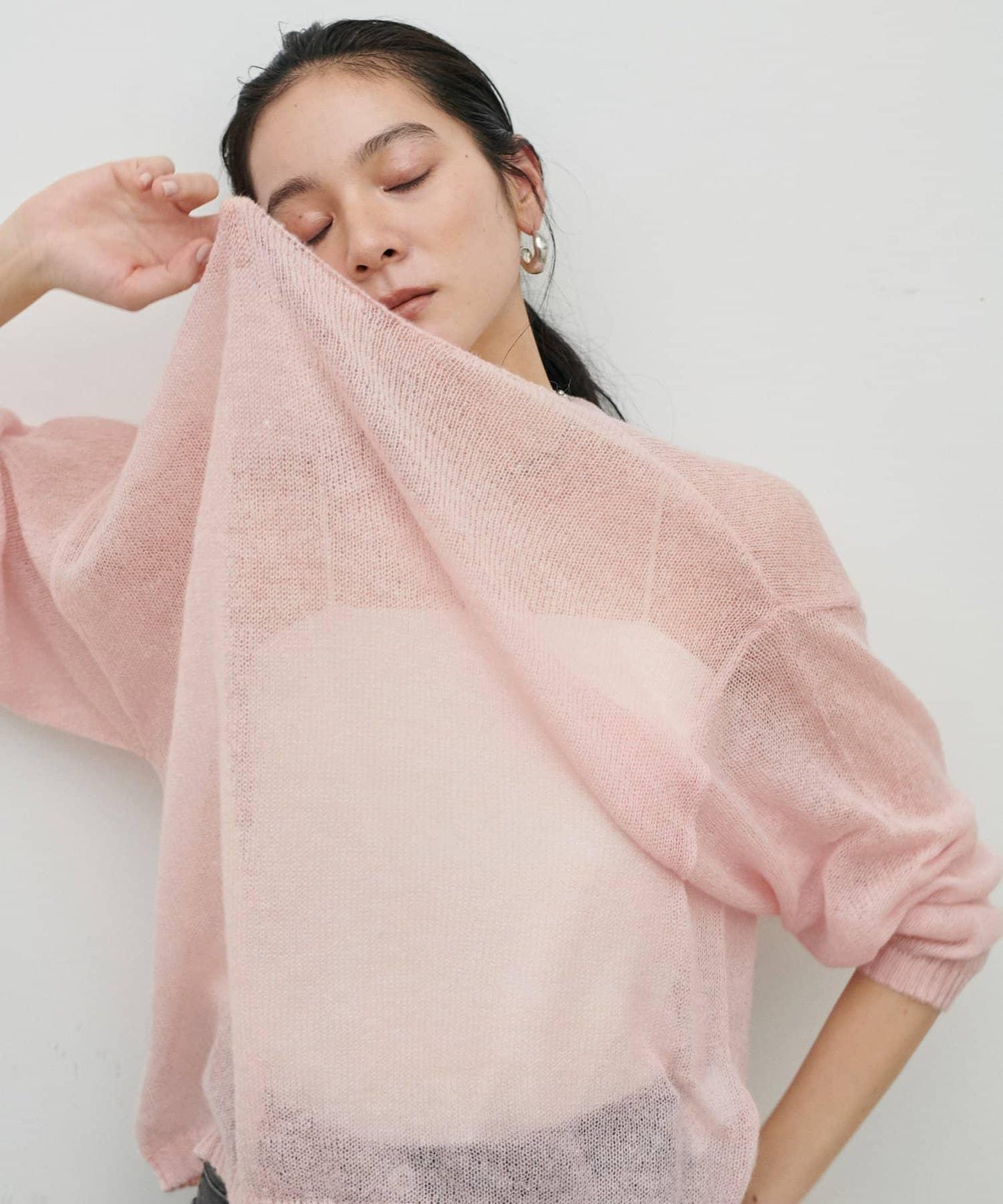 鏤空馬海毛船領套頭衫