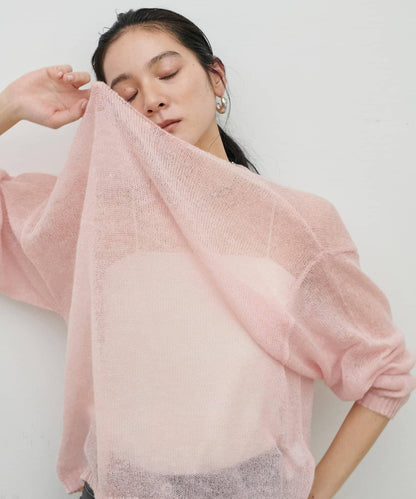 鏤空馬海毛船領套頭衫