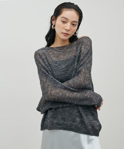 鏤空馬海毛船領套頭衫