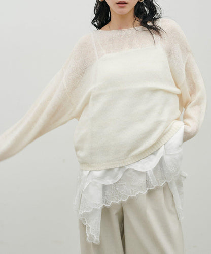 鏤空馬海毛船領套頭衫