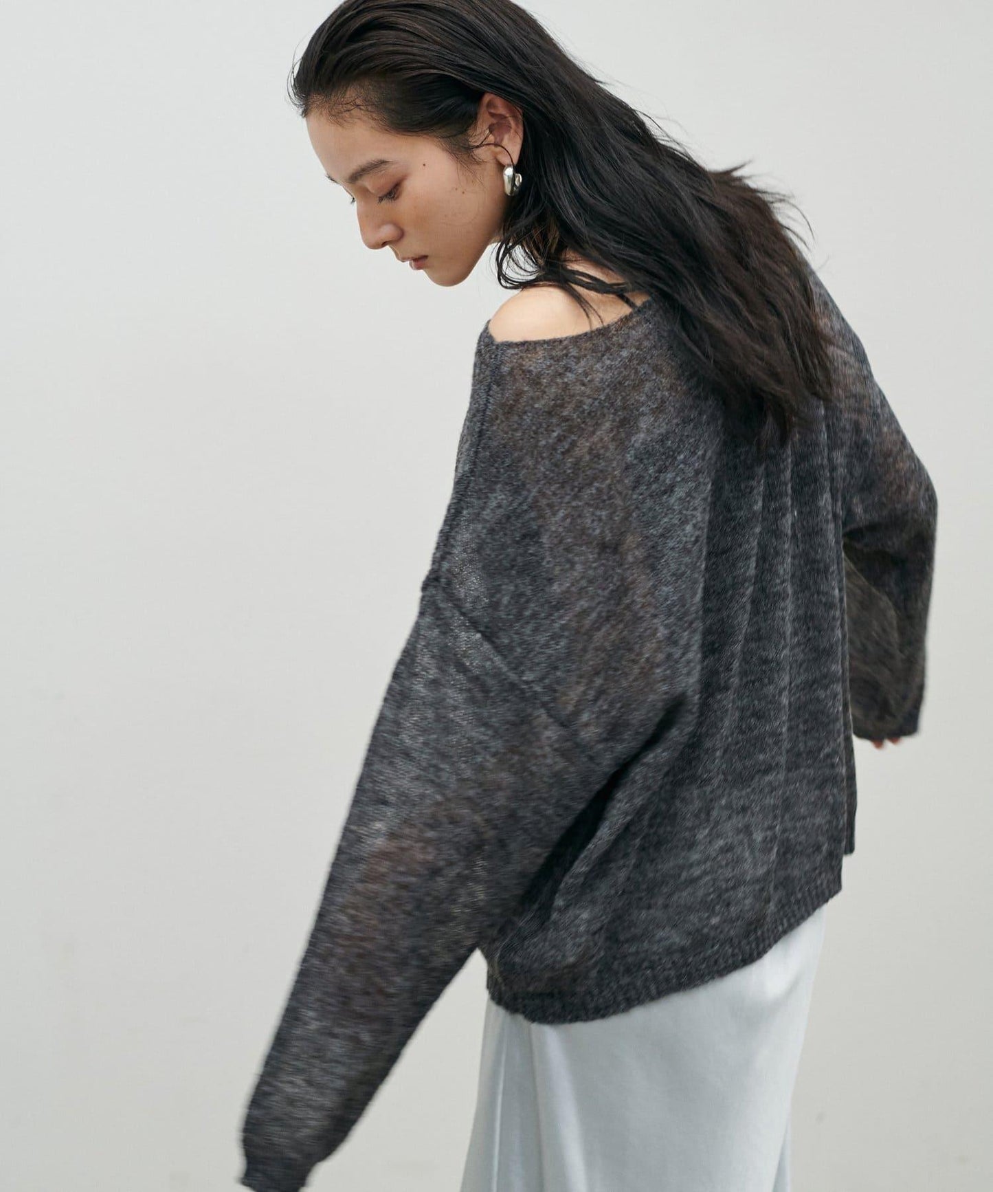 鏤空馬海毛船領套頭衫