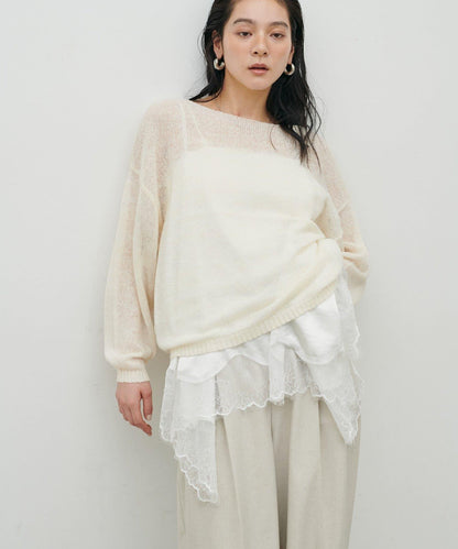 鏤空馬海毛船領套頭衫