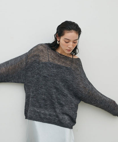 鏤空馬海毛船領套頭衫