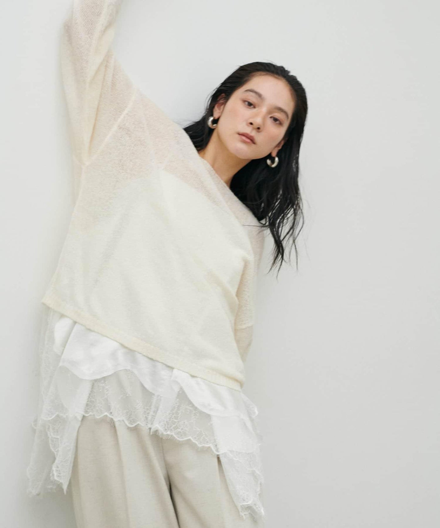 鏤空馬海毛船領套頭衫