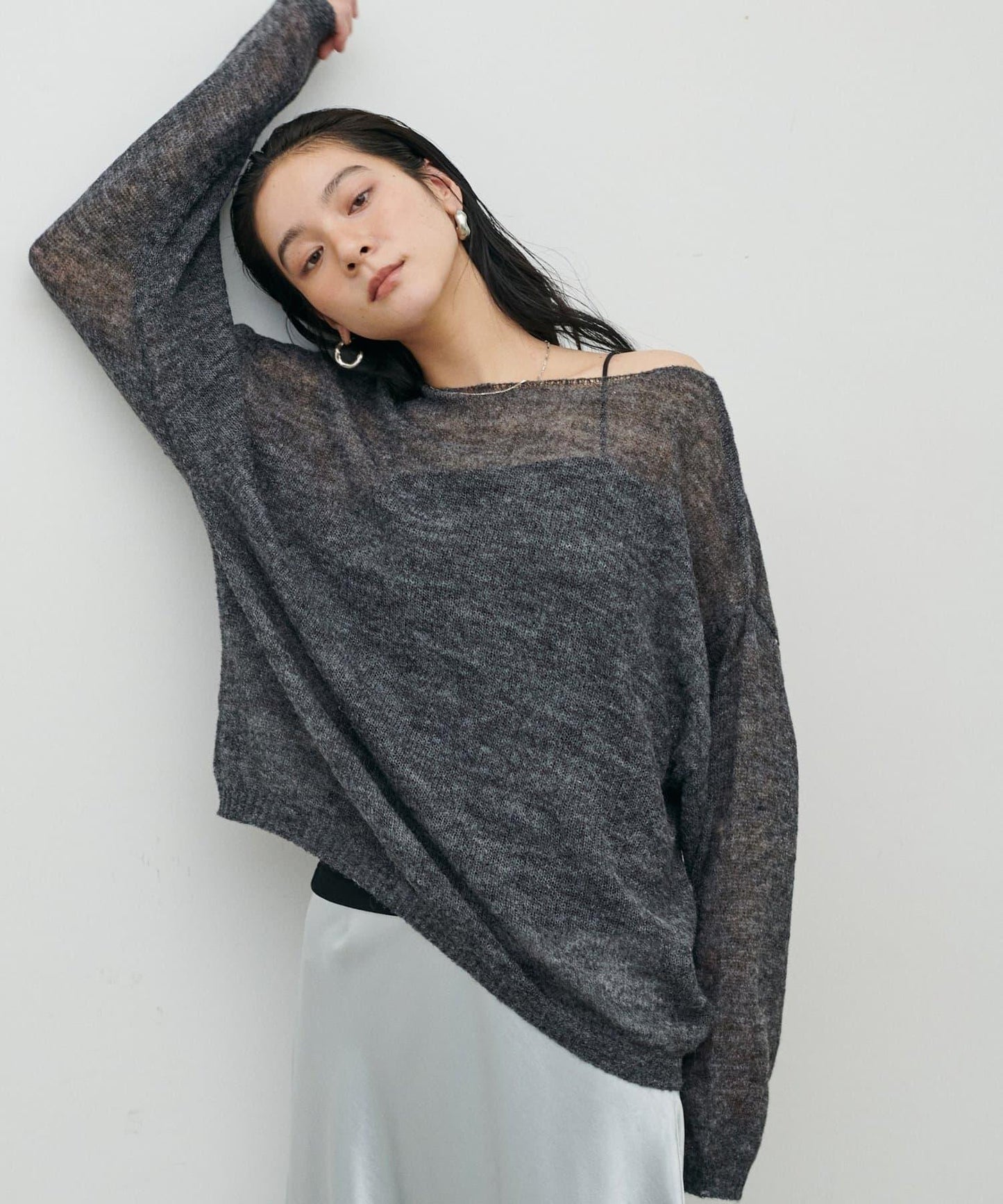 鏤空馬海毛船領套頭衫