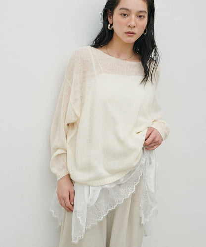 鏤空馬海毛船領套頭衫