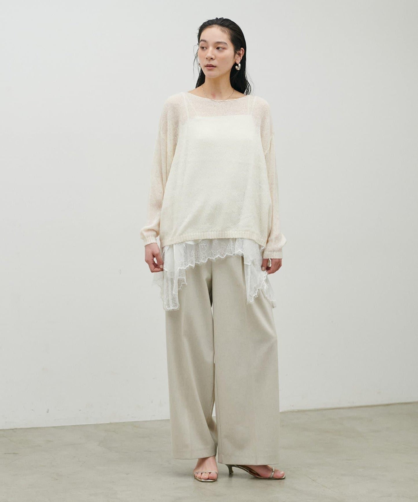 鏤空馬海毛船領套頭衫