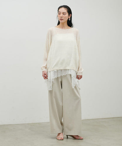 鏤空馬海毛船領套頭衫