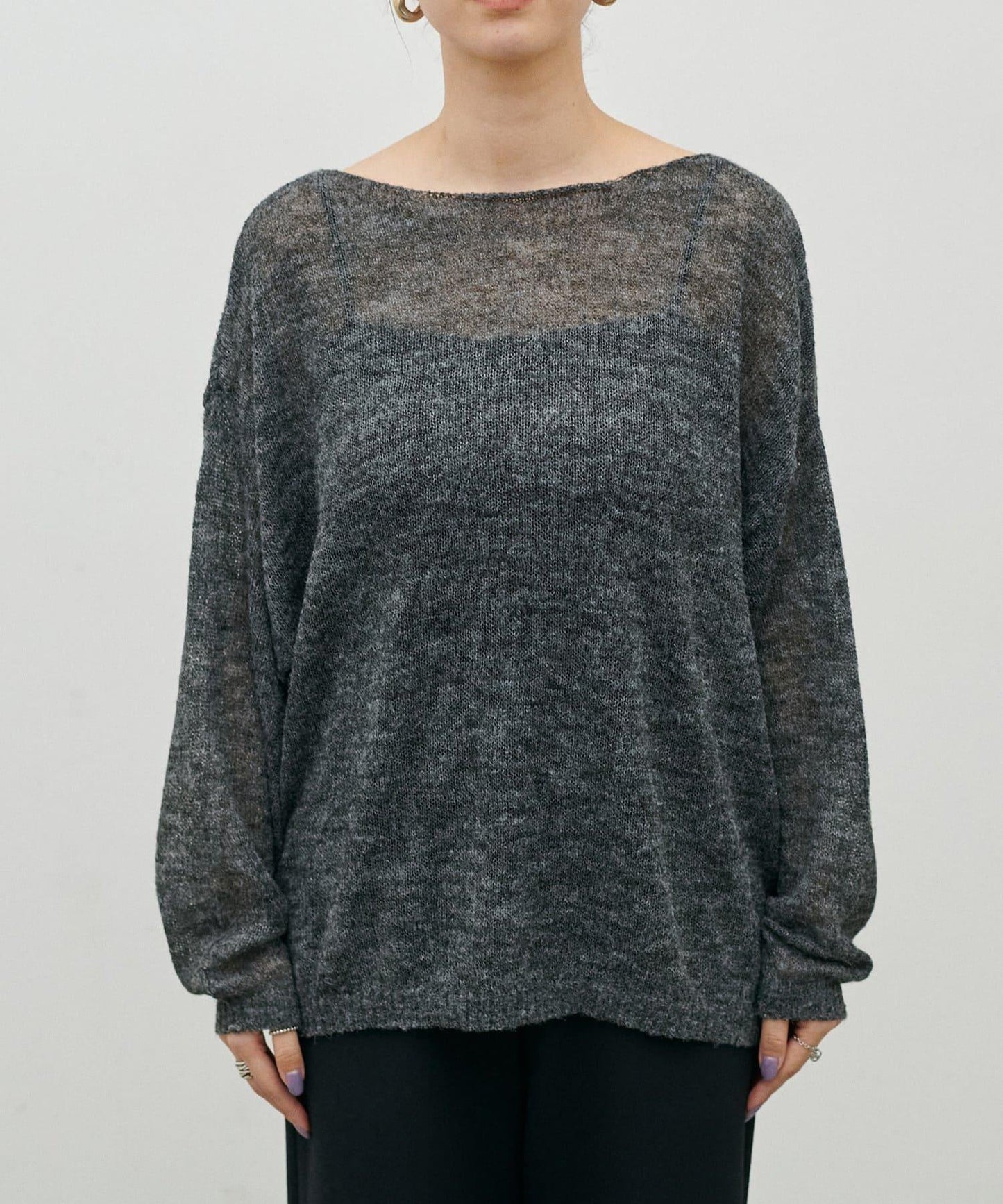 鏤空馬海毛船領套頭衫