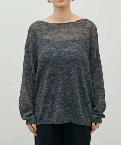 鏤空馬海毛船領套頭衫