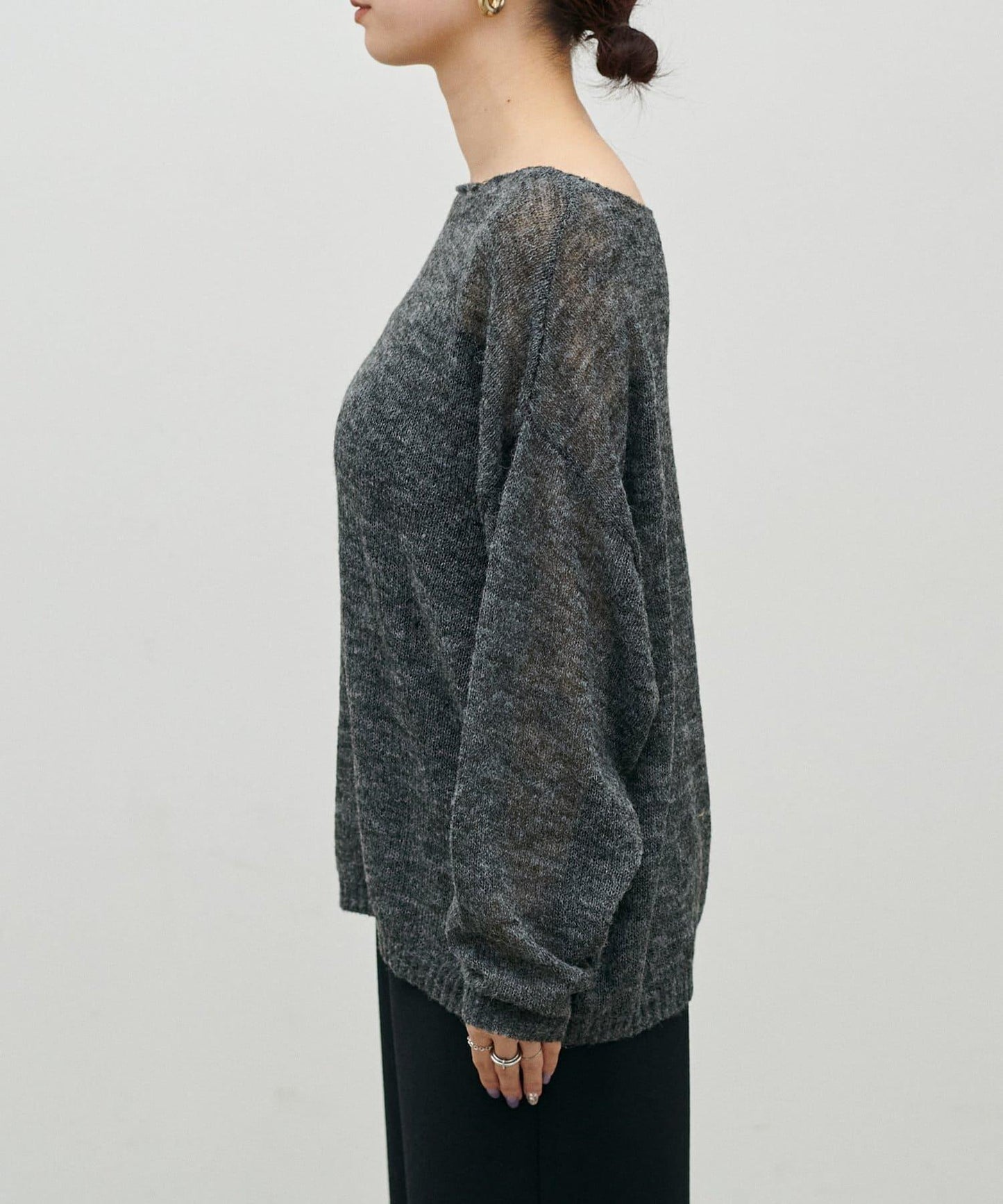 鏤空馬海毛船領套頭衫