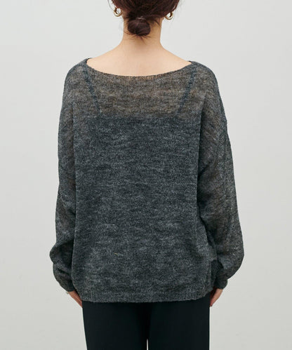 鏤空馬海毛船領套頭衫