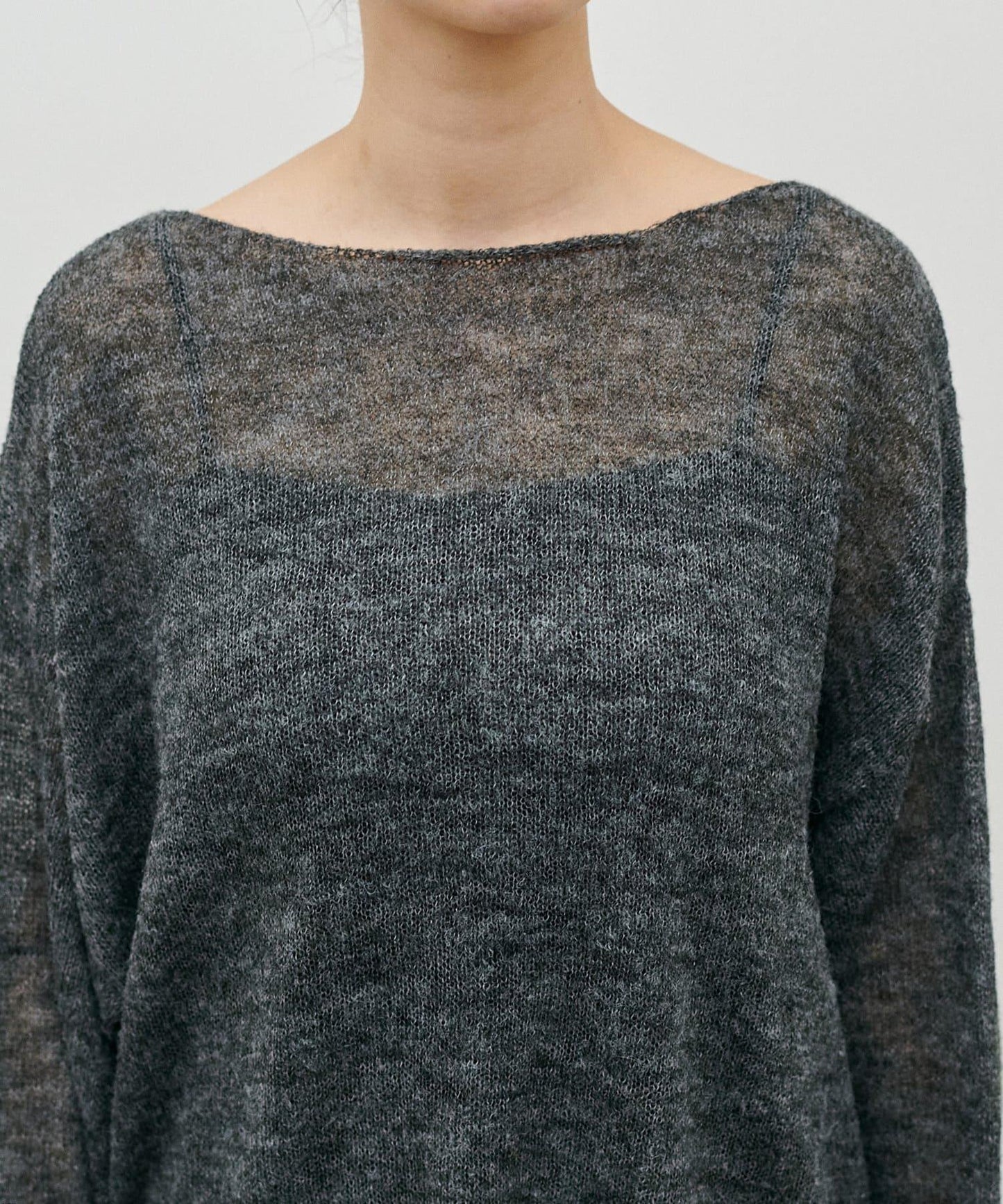 鏤空馬海毛船領套頭衫