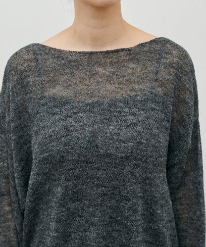 鏤空馬海毛船領套頭衫