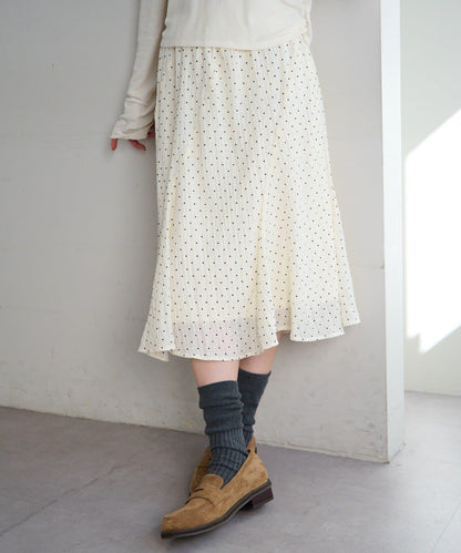 波點透紗中長半身裙