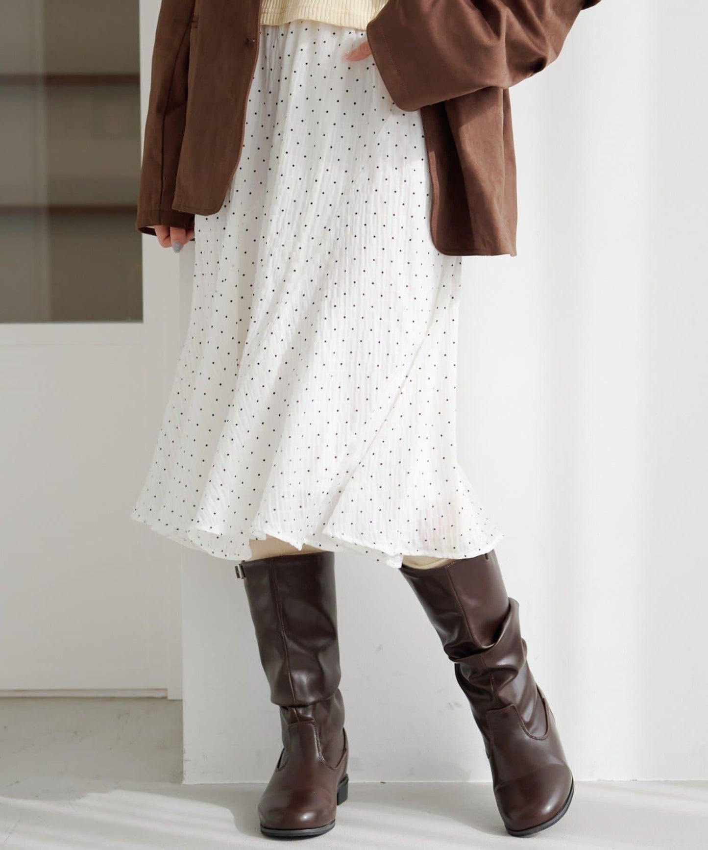 波點透紗中長半身裙