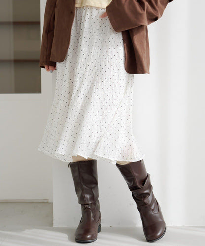 波點透紗中長半身裙
