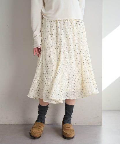 波點透紗中長半身裙