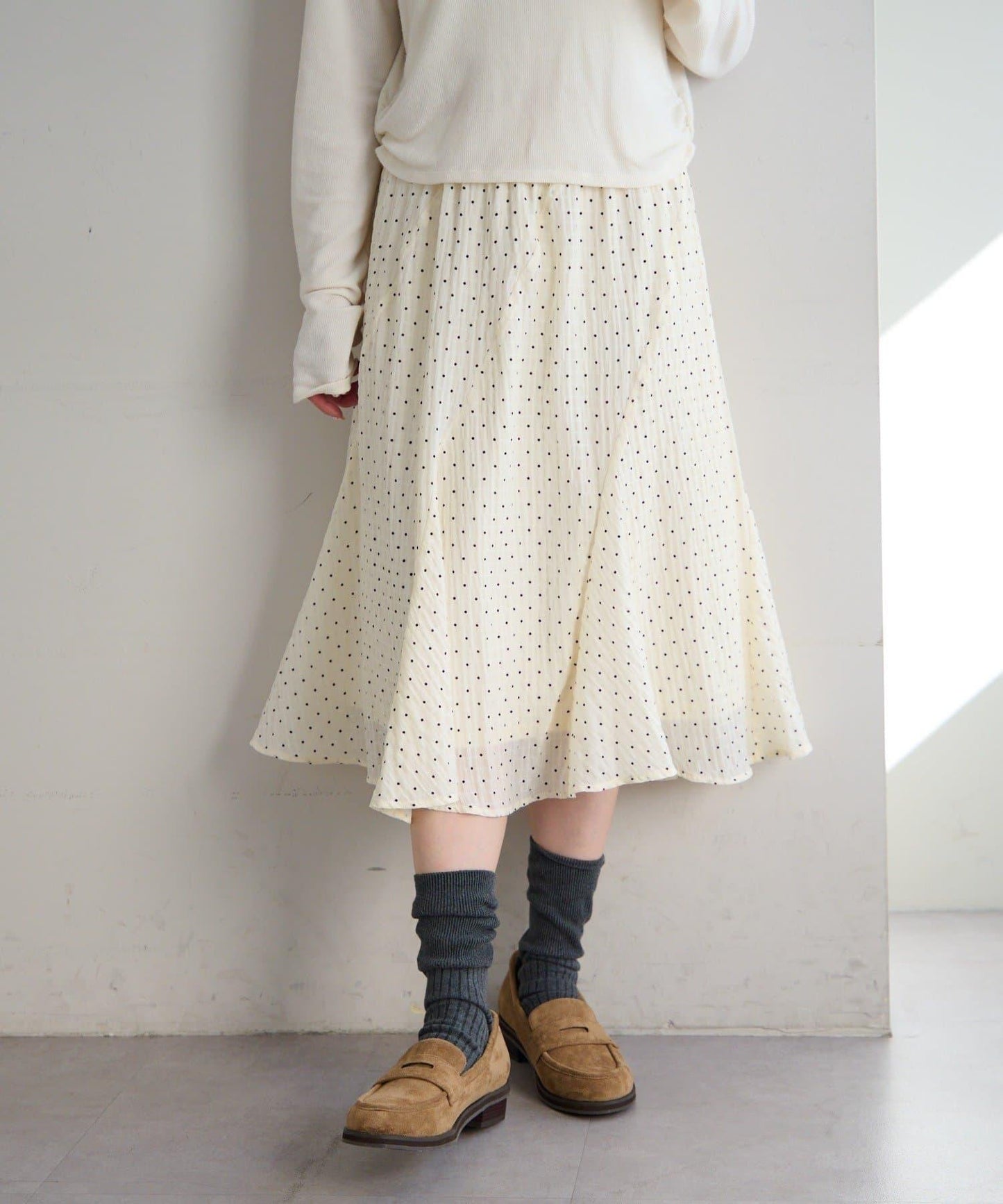 波點透紗中長半身裙