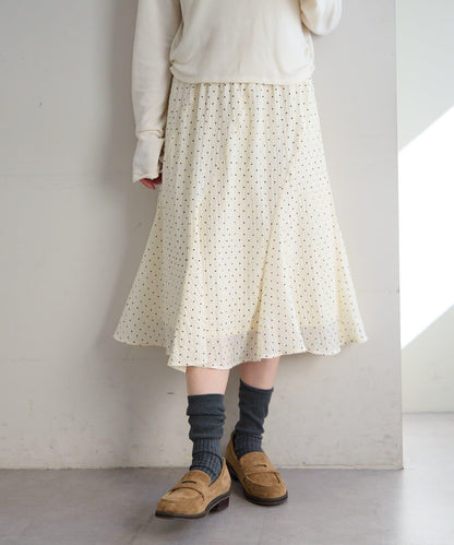 波點透紗中長半身裙