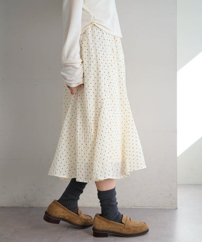 波點透紗中長半身裙